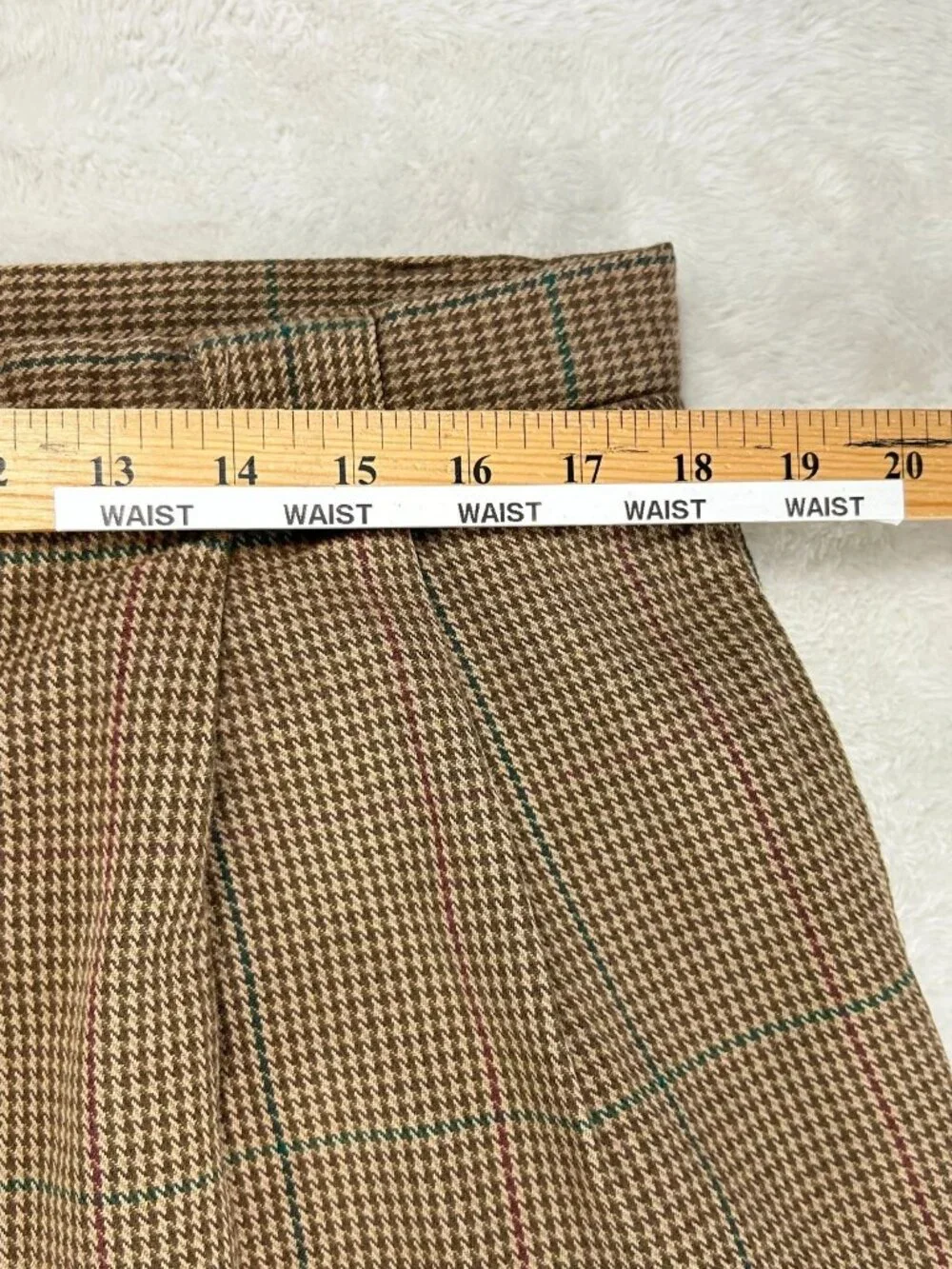 Gant Trouser Pants Mens 36x32 Brown Hounstooth Cotton Pleated Straight Leg